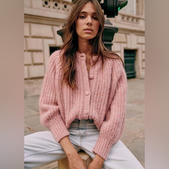 Sezane Sweaters - Sézane Emile Cardigan in Mottled Pink | XL